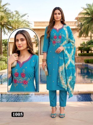 Rashi Vol. 1 Roman Silk Embroidered Kurti Pant with Chanderi Sequence Jacquard Dupatta Set kurti pant with dupatta Catalogs