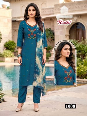 Rashi Vol. 1 Roman Silk Embroidered Kurti Pant with Chanderi Sequence Jacquard Dupatta Set kurti pant with dupatta Catalogs