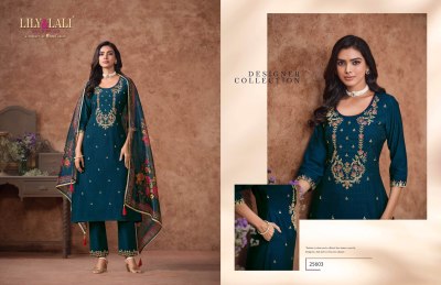 Rashmika by Lily and lali Embroidered Top with fancy sleeve and pant with dupatta  readymade suit catalogs