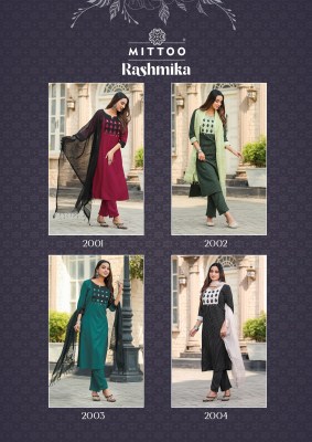 Rashmika by Mittoo Reyon printed handwork readymade suit catalogue at affordable rate readymade suit catalogs