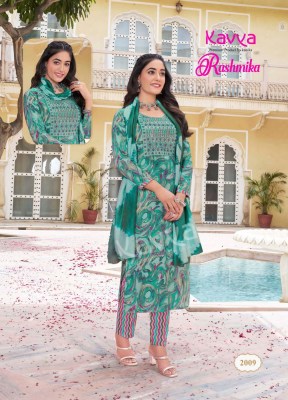 Rashmika vol 2 by Kavya reyon printed top pant with dupatta catalogue at affordable rate readymade suit catalogs