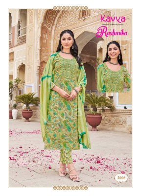 Rashmika vol 2 by Kavya reyon printed top pant with dupatta catalogue at affordable rate readymade suit catalogs