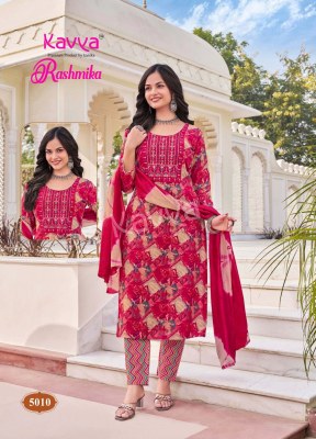 Rashmika vol 5 by Kavya Reyon neck embroidered kurti pant and dupatta collection readymade suit catalogs