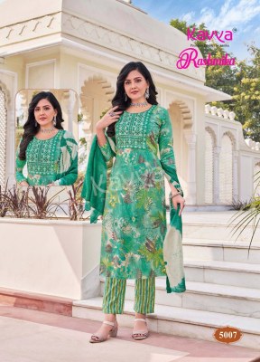 Rashmika vol 5 by Kavya Reyon neck embroidered kurti pant and dupatta collection readymade suit catalogs