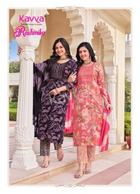 Rashmika vol 5 by Kavya Reyon neck embroidered kurti pant and dupatta collection readymade suit catalogs
