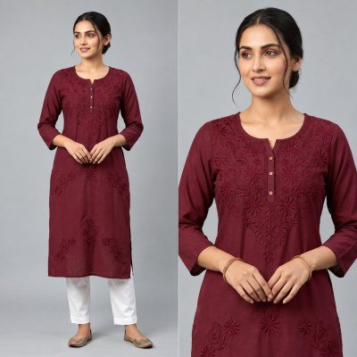 Rayon Embroidery Work Kurti Collection with One Side Pocket Size wise Combo Set