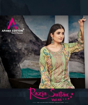 Razia Sultan Vol 45 by apna pure cotton karachi printed dress material catalogue at amaviexpo Amavi