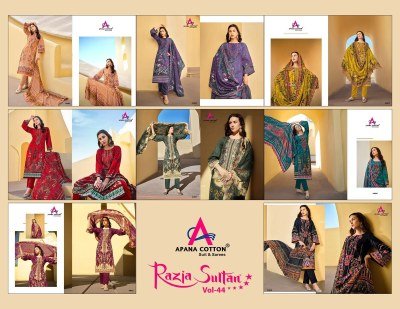 Razia sultan vol 44 by Apana cotton pure premium unstitched suit catalogue at affordable rate dress material catalogs