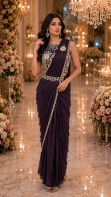 Ready to Wear Saree Design No. 102395 Imported Lycra Saree with Beads Work Blouse wholesale catalogs