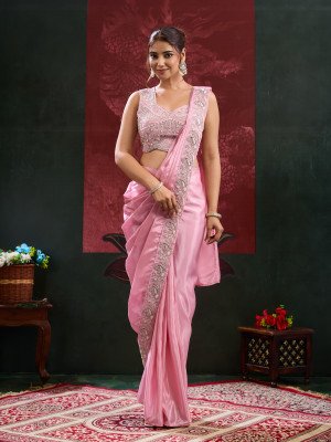 Ready to Wear Saree Design No. A536 Chinnon Saree with Beads and Blouse wholesale catalogs