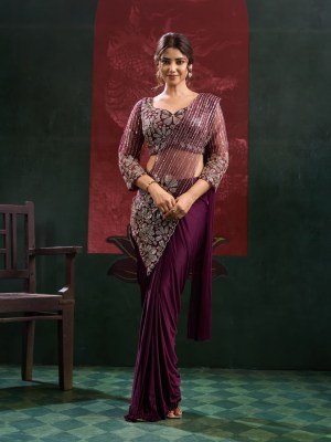 Ready to Wear Saree Design No. 102438 Imported Lycra Saree with Beads Work Blouse wholesale catalogs