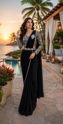 Ready to Wear Saree Design No. 102432 Imported Lycra Saree with Beads Work Blouse sarees catalogs