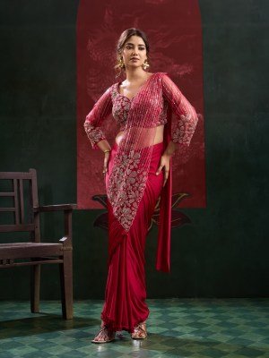 Ready to Wear Saree Design No. 102438 Imported Lycra Saree with Beads Work Blouse sarees catalogs