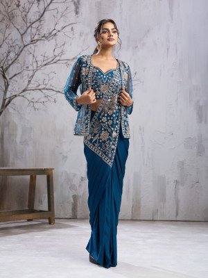 Ready to Wear Saree Design No. 102444 Imported Lycra Saree with Blouse and Jacket sarees catalogs