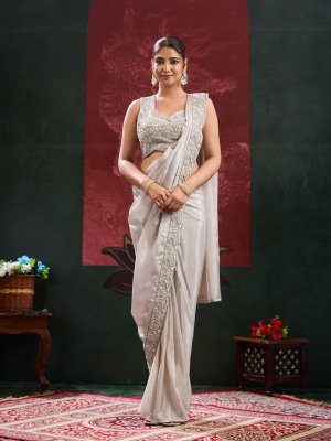 Ready to Wear Saree Design No. A536 Chinnon Saree with Beads and Blouse sarees catalogs