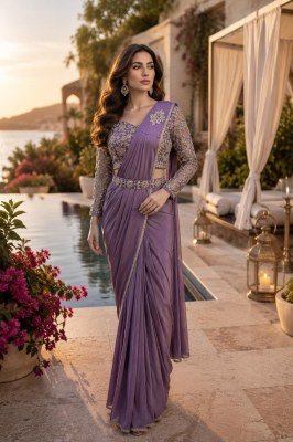 Ready to Wear Saree Design No. 102432 Imported Lycra Saree with Beads Work Blouse sarees catalogs