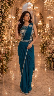 Ready to Wear Saree Design No. 102395 Imported Lycra Saree with Beads Work Blouse sarees catalogs