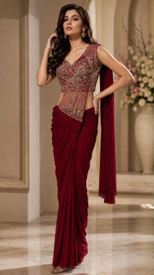 Ready to Wear Saree Design No. 102412 Imported Lycra Saree with Beads Work Blouse sarees catalogs