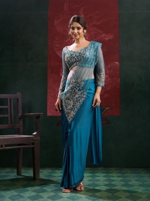 Ready to Wear Saree Design No. 102438 Imported Lycra Saree with Beads Work Blouse sarees catalogs