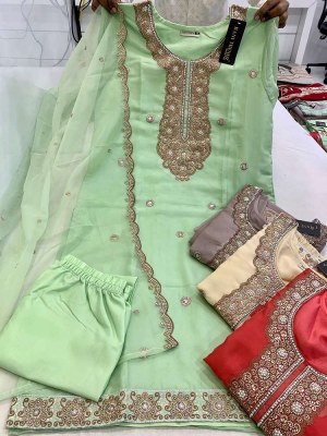 Readymade Full Stitched Organza Salwar Suits Four Colours Matching Party Wear Dress Wholesale Rate Surat Amavi