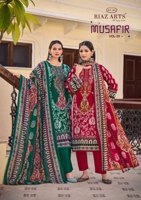 Riaz Musafir Vol 29 Premium Cotton Suit Pure Cotton Digital Print Top with Heavy Self Embroidery Mal Mal Cotton Printed Dupatta  Cotton Bottom Wholesa kurtis catalogs