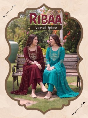 Ribba 3PCS Heavy Roman Silk Anarkali Suit with Golden Chanderi Dupatta wholesale catalogs