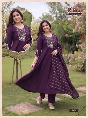 Ribba 3PCS Heavy Roman Silk Anarkali Suit with Golden Chanderi Dupatta kurti pant with dupatta Catalogs