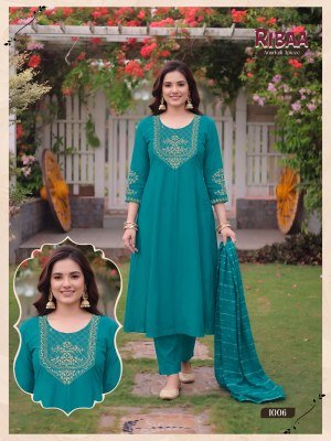 Ribba 3PCS Heavy Roman Silk Anarkali Suit with Golden Chanderi Dupatta kurti pant with dupatta Catalogs