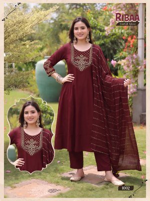 Ribba 3PCS Heavy Roman Silk Anarkali Suit with Golden Chanderi Dupatta kurti pant with dupatta Catalogs