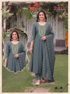 Ribba 3PCS Heavy Roman Silk Anarkali Suit with Golden Chanderi Dupatta kurti pant with dupatta Catalogs