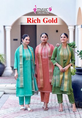 Rich gold vol 3 by mystic 9 Premium quality cotton digital printed readymade suit catalogue Mystic 9