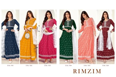 RimZim by Jinesh silk embroidered flaired kurti pant and dupatta catalogue at amaviexpo fancy Anarkali suit catalogs