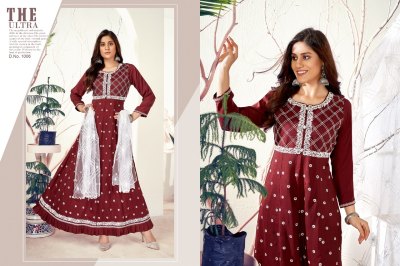 RimZim by Jinesh silk embroidered flaired kurti pant and dupatta catalogue at amaviexpo fancy Anarkali suit catalogs
