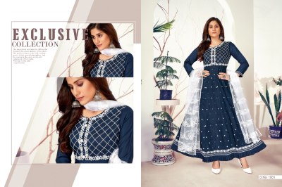 RimZim by Jinesh silk embroidered flaired kurti pant and dupatta catalogue at amaviexpo fancy Anarkali suit catalogs