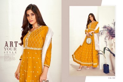 RimZim by Jinesh silk embroidered flaired kurti pant and dupatta catalogue at amaviexpo fancy Anarkali suit catalogs