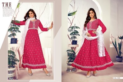 RimZim by Jinesh silk embroidered flaired kurti pant and dupatta catalogue at amaviexpo fancy Anarkali suit catalogs