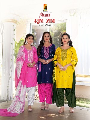 Rimzim by Master Designer reyon with work patiyala suit with dupatta catalogue at affordable rate wholesale catalogs