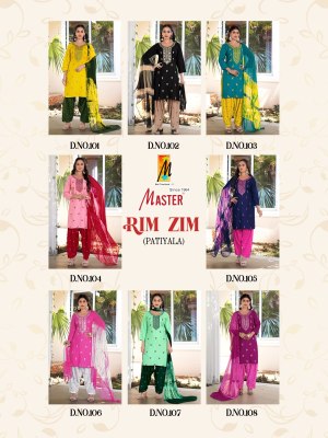 Rimzim by Master Designer reyon with work patiyala suit with dupatta catalogue at affordable rate readymade suit catalogs