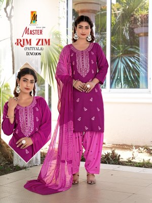 Rimzim by Master Designer reyon with work patiyala suit with dupatta catalogue at affordable rate readymade suit catalogs