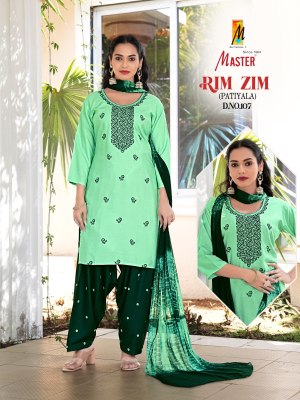 Rimzim by Master Designer reyon with work patiyala suit with dupatta catalogue at affordable rate readymade suit catalogs