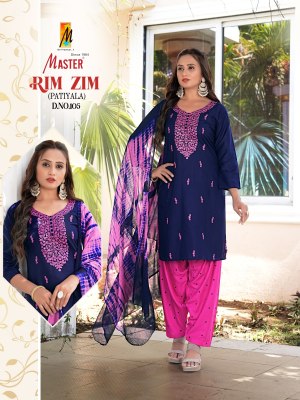 Rimzim by Master Designer reyon with work patiyala suit with dupatta catalogue at affordable rate readymade suit catalogs