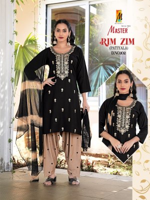 Rimzim by Master Designer reyon with work patiyala suit with dupatta catalogue at affordable rate readymade suit catalogs