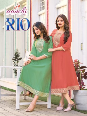Rio by Aanchi Flair Kali Cut fancy embroidered kurti catalogue at affordable rate Aanchi 