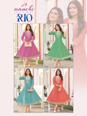 Rio by Aanchi Flair Kali Cut fancy embroidered kurti catalogue at affordable rate kurtis catalogs