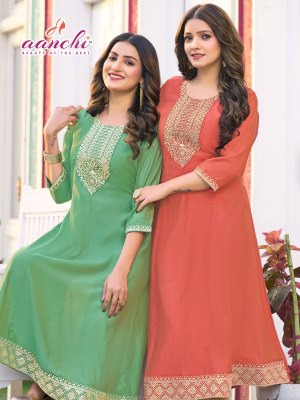 Rio by Aanchi Flair Kali Cut fancy embroidered kurti catalogue at affordable rate kurtis catalogs