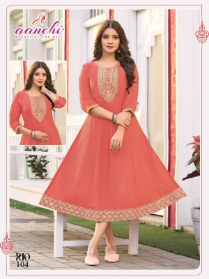 Rio by Aanchi Flair Kali Cut fancy embroidered kurti catalogue at affordable rate kurtis catalogs