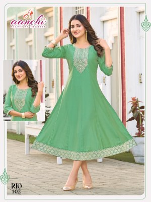 Rio by Aanchi Flair Kali Cut fancy embroidered kurti catalogue at affordable rate kurtis catalogs