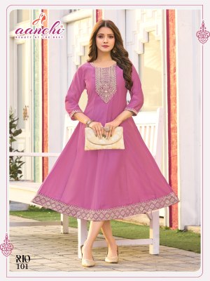 Rio by Aanchi Flair Kali Cut fancy embroidered kurti catalogue at affordable rate kurtis catalogs
