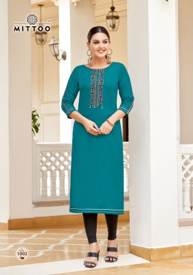 Riona by Mittoo Heavy reyon Thread work straight Kurti catalogue at amaviexpo  kurtis catalogs