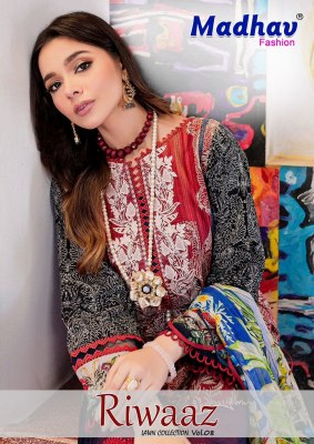 Riwaaz vol 8 by Madhav fashion pure lawn cotton karachi suit catalogue at low rate Madhav fashion
